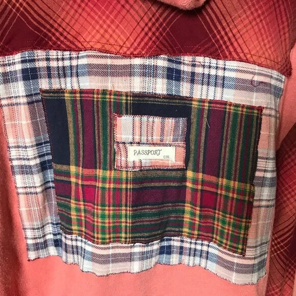 Coral Patchwork Upcycled Hoodie, Size M-L: Boho Cottagecore Zip-Up Jacket - Picture 12 of 15